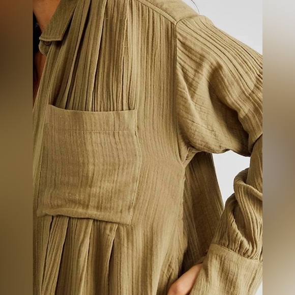 NWOT Free People XS The Voyager Shirtdress Oversized Olive Green New $108 - Picture 2 of 6